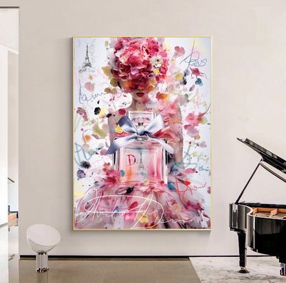 LARGE FASHION Wall Art, Flower Woman, Modern Perfume Art Print on Canvas Bold Color Artwork Bright Art for Home canvas print canvas wall art Dreamy flower painting Feminine home decor Floral canvas print giclée prints Gift for Art Lovers large canvas print Modern Wall Decor Pink petal dress art Pop Art Decor pop art print print on canvas ready to hang canvas Romantic wall decor Statement Wall Art stretched canvas art Unique Animal Artwork Unique art print for living room wall art prints BETSY Prints