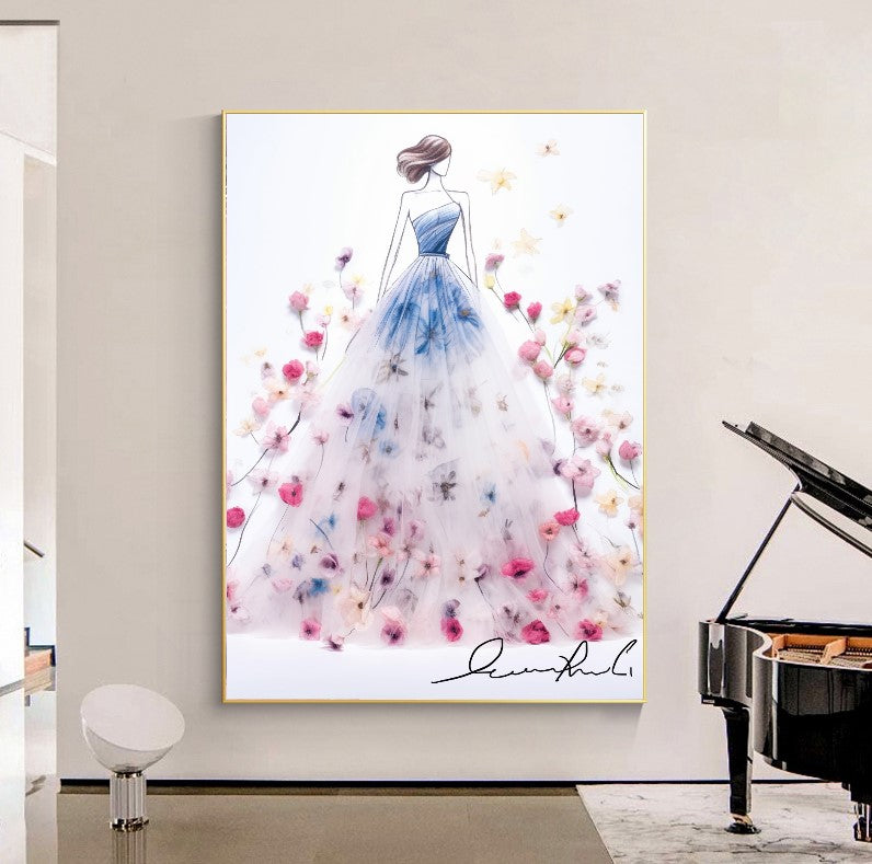 Modern Fashion Art Print on Canvas, Perfume Woman, Floral Woman Art D