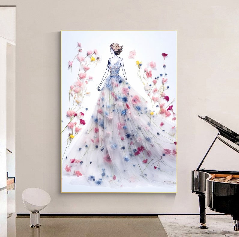 Modern Fashion Art Print on Canvas, Perfume Woman, Floral Woman Art A