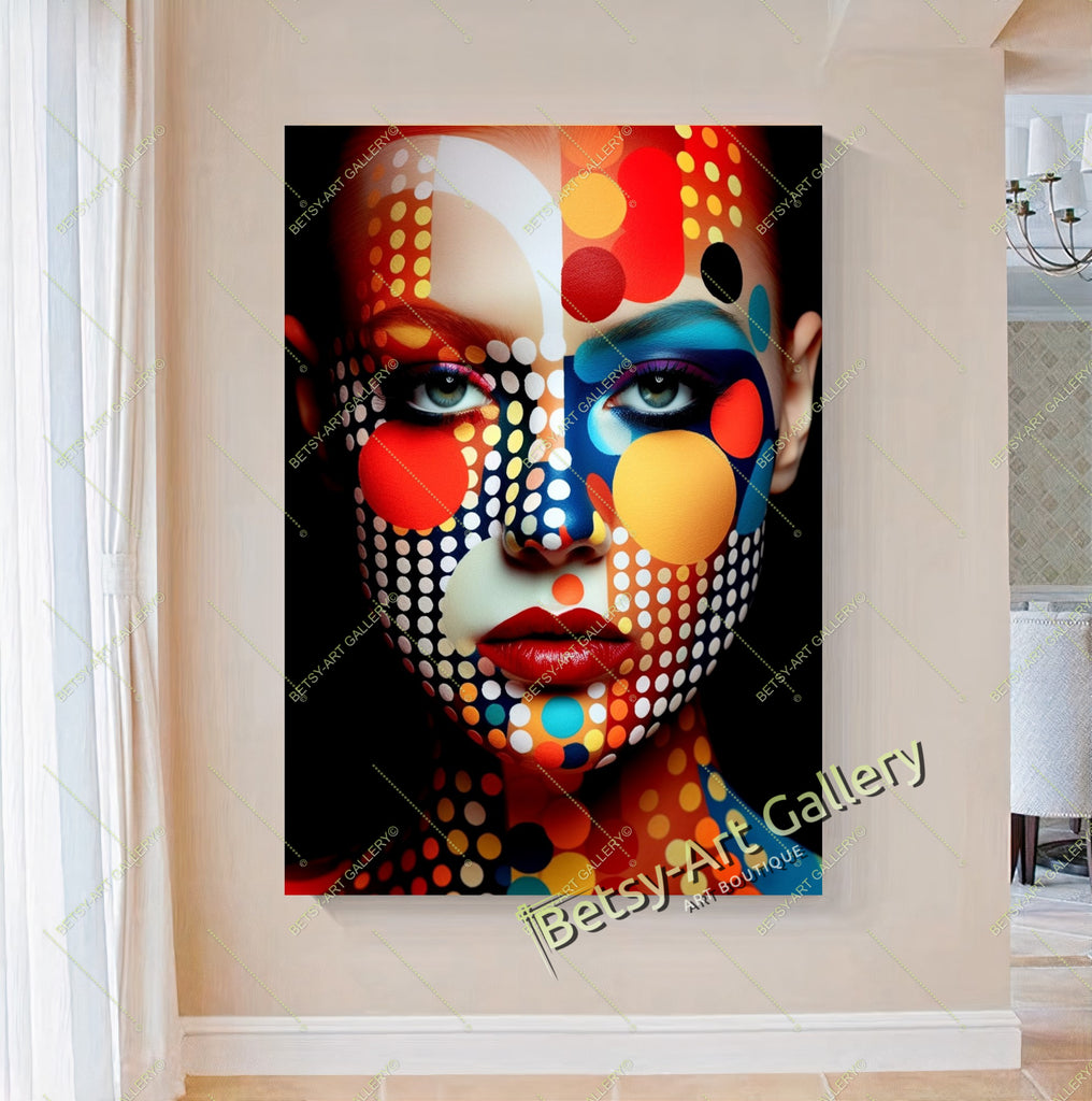 Black Yellow Woman Abstract Face Fashion Canvas Print – Large – Oil on Canvas – {{ product.title }} canvas artwork by Tanya Mirelle – modern wall decor – original artwork for home, living room, office, or gallery – original artwork by BETSY-ART GALLERY