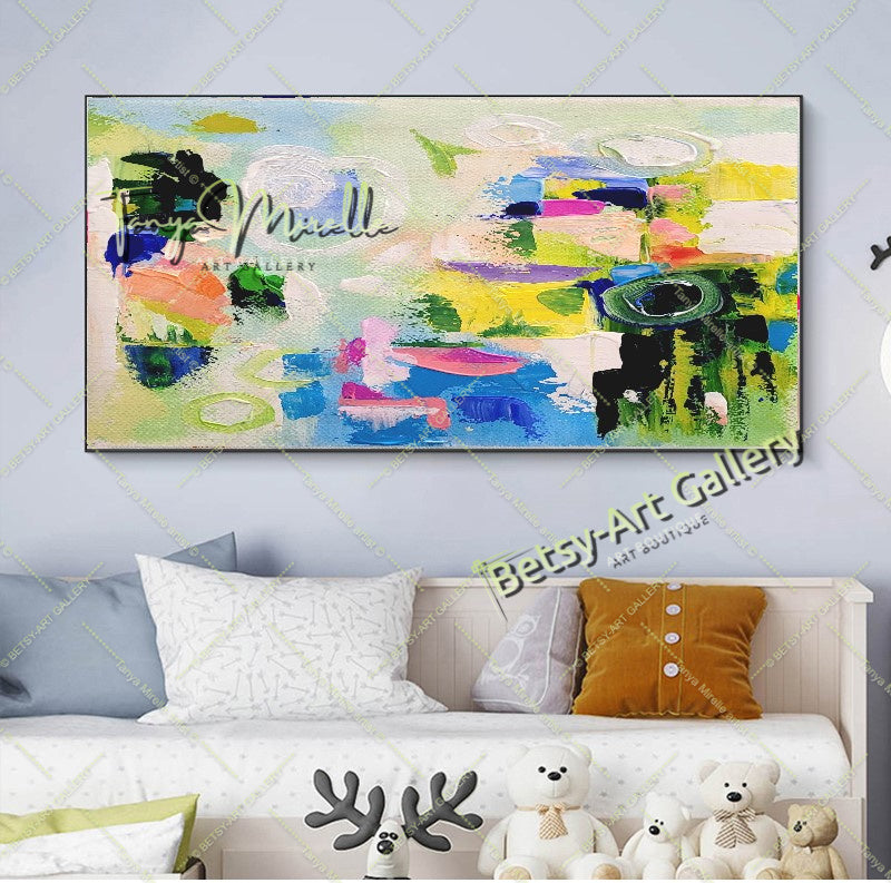 Modern Abstract Green Impasto Painting on Canvas for Living room