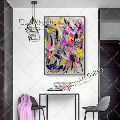 Floral Symphony - Modern Abstract Painting on Canvas, Impasto Wall Art