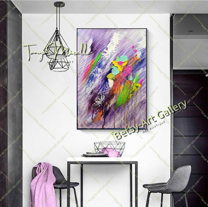 Art abstrait moderne, peinture acrylique florale sur toile pour salon