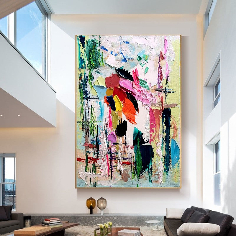 Modern Abstract Wall Art, Large Colorful Impasto Oil Painting on Canvas