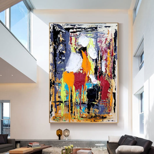 Colorful Abstract Art, Vibrant Impasto Oil Painting on Canvas