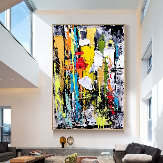 Colorful Abstract Art, Vibrant Impasto Oil Painting on Canvas