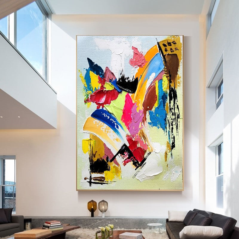 Colorful Modern Abstract Wall Art for Living room, Impasto Oil Painting on Canvas