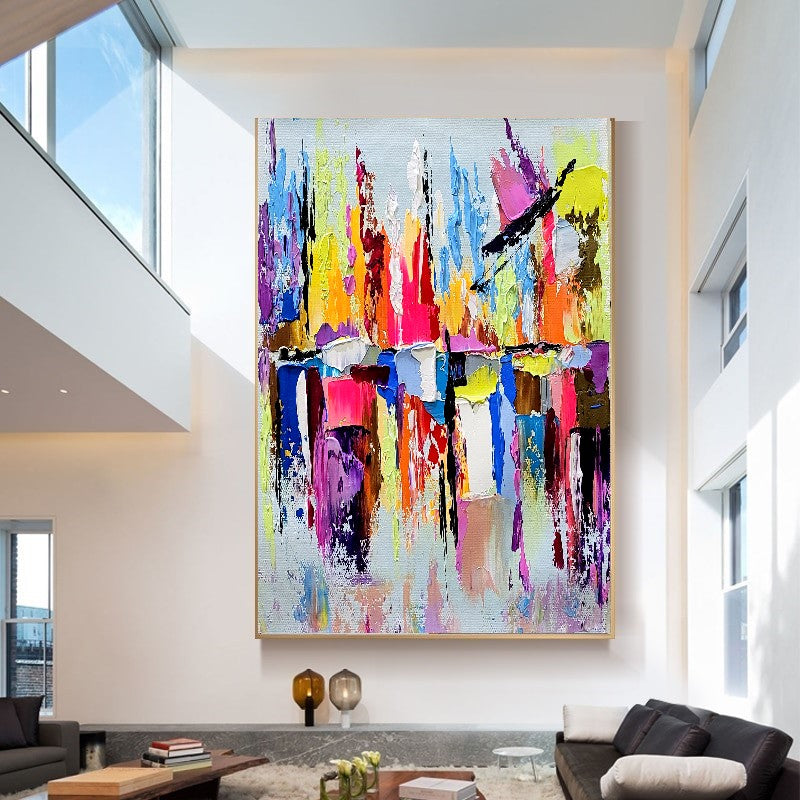 Colorful Modern Abstract Wall Art for Living room, Impasto Oil Painting on Canvas