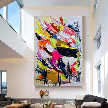 Vibrant Abstract Painting, Impasto Oil Painting on Canvas, Large Modern Wall Art for Living Room