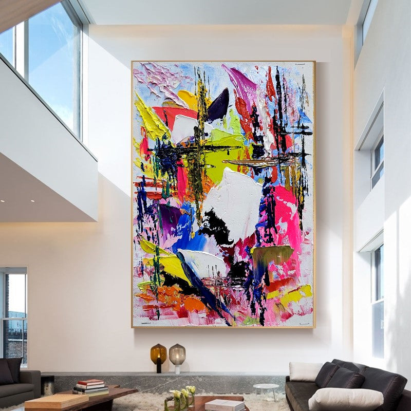 Vivid Abstract Painting, Impasto Oil Painting on Canvas, Large Modern Wall Art for Living Room