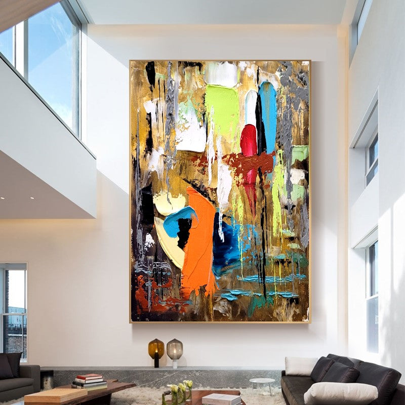 Colorful Abstract Painting, Impasto Oil Painting on Canvas, Large Modern Wall Art