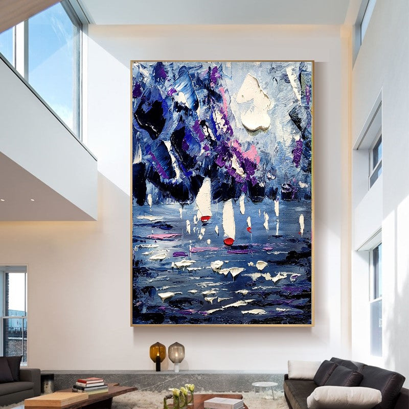 Seascape Painting, Abstract Wall Art, Modern Impasto Oil Painting on Canvas