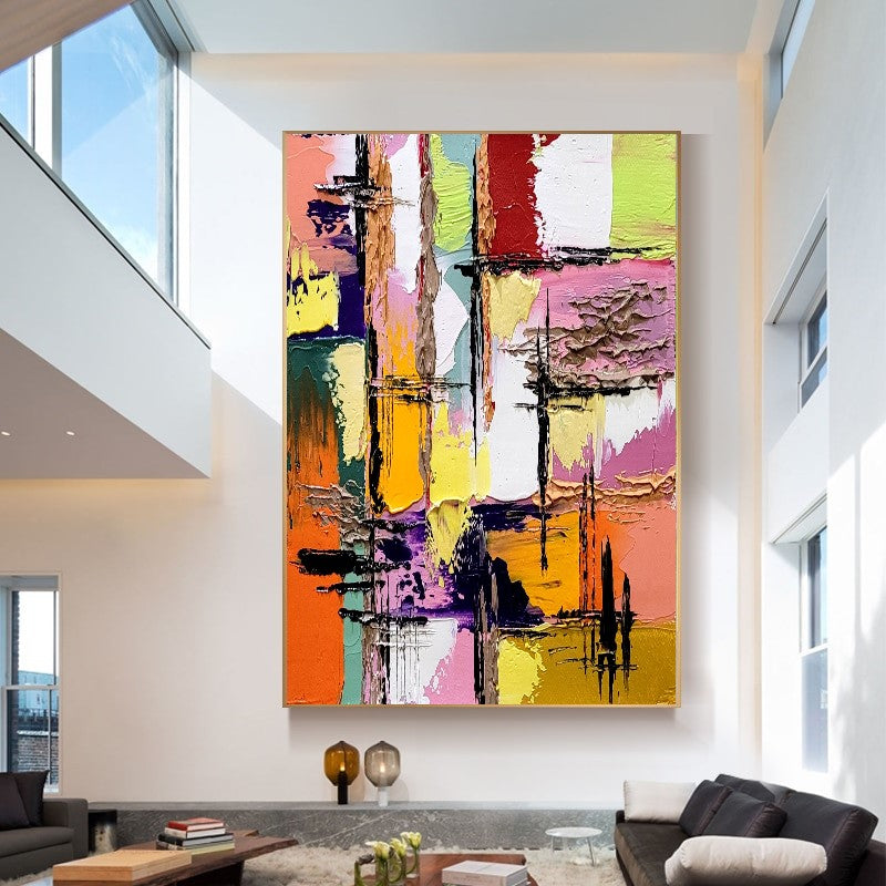 Colorful Abstract Painting, Geomertric Impasto Oil Painting on Canvas, Large Modern Wall Art