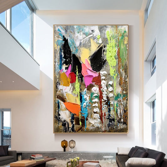 Modern Abstract Wall Art, Large Colorful Impasto Oil Painting on Canvas for Living room