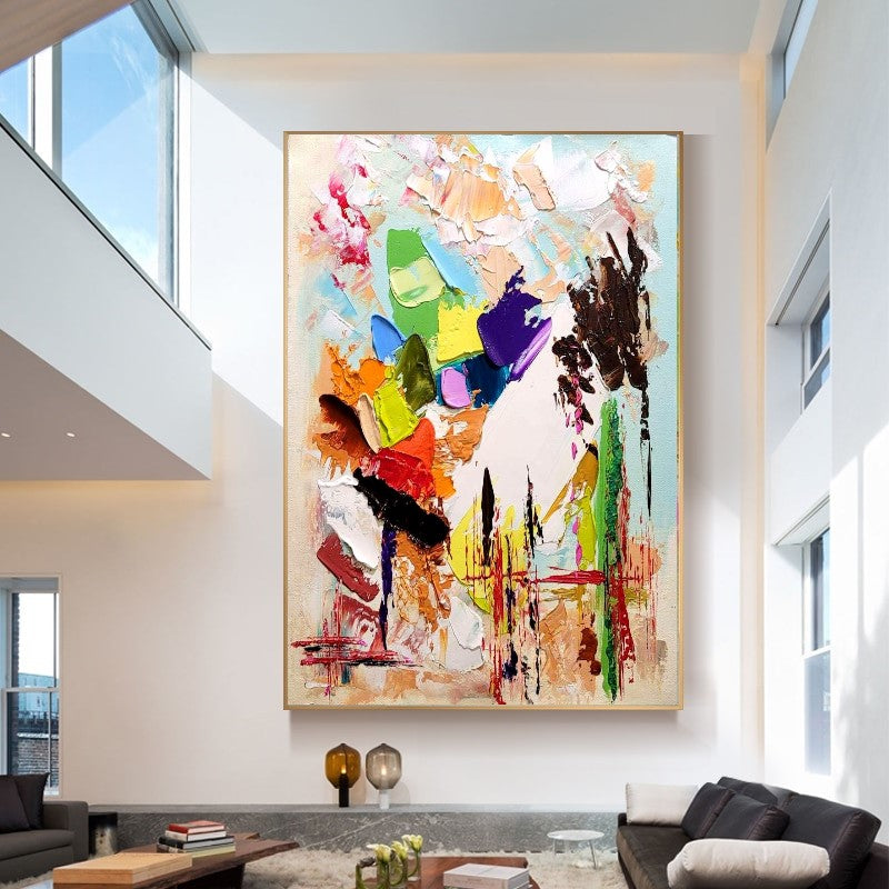 Modern Abstract Wall Art, Large Colorful Impasto Oil Painting on Canvas for Living Room