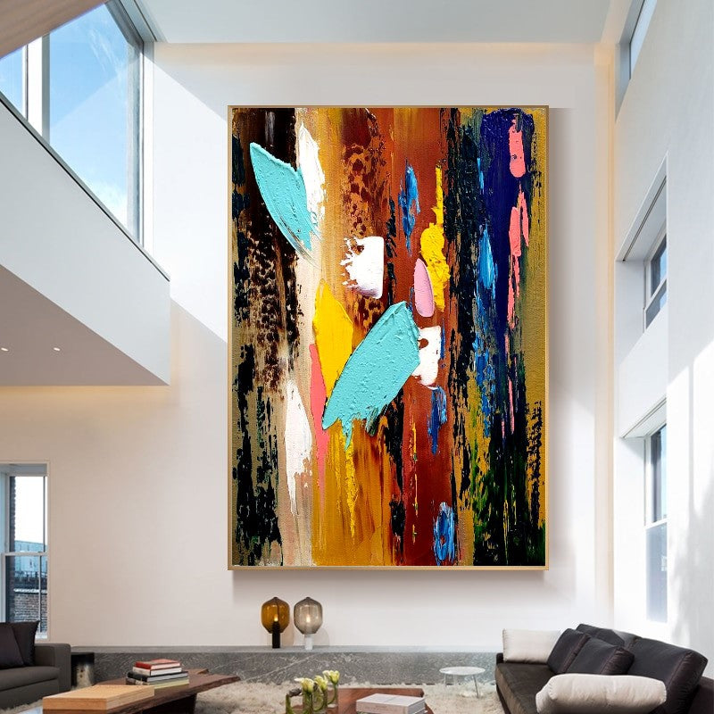 Large Modern Abstract Painting, Vibrant Color Impasto Wall Art, Oil Painting on Canvas