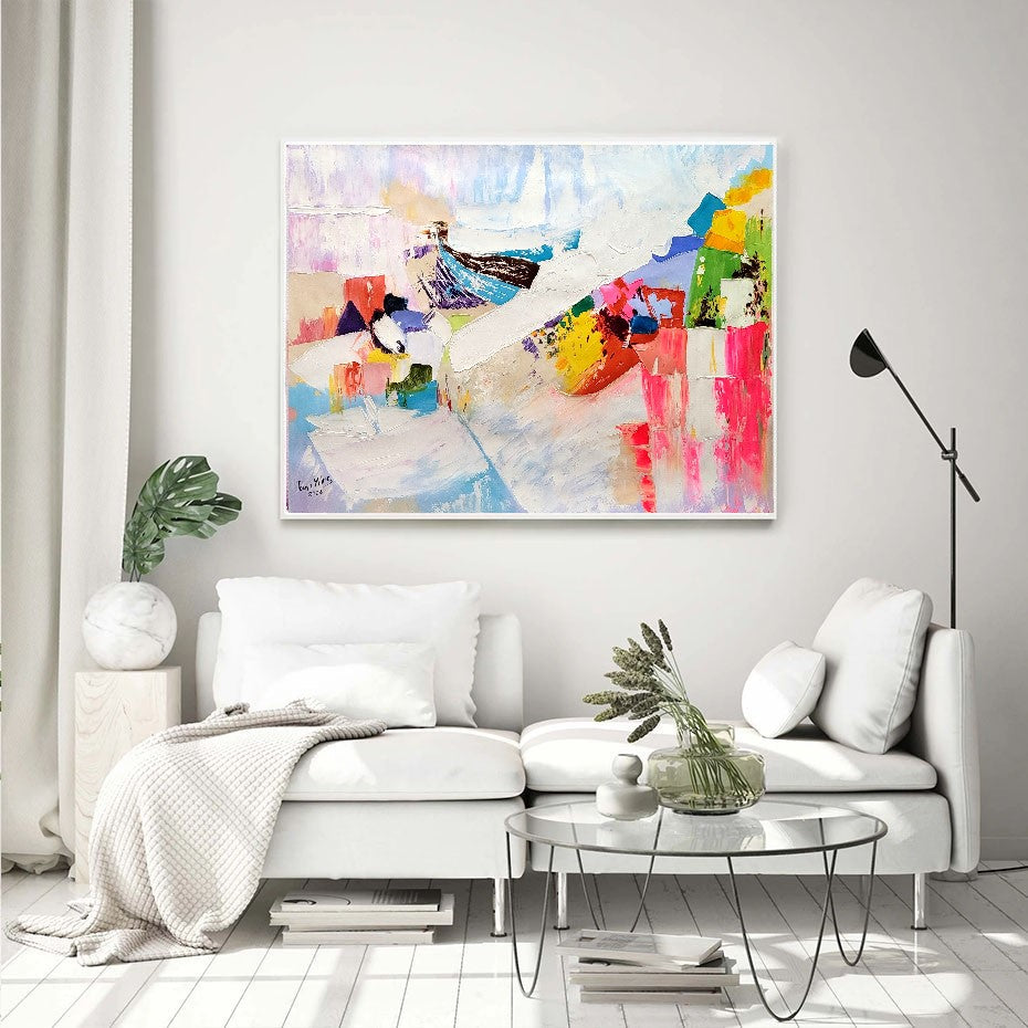 LARGE Modern Abstract Wall Art, Vibrant Impasto Oil Painting on Canvas, Textured Wall Art for Living room