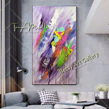 Art abstrait moderne, peinture acrylique florale sur toile pour salon