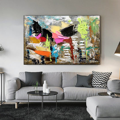 Modern Abstract Wall Art, Large Colorful Impasto Oil Painting on Canvas for Living room