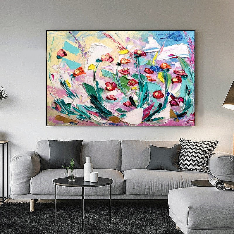 Large Modern Abstract Painting, Floral Impasto Wall Art, Oil Painting on Canvas