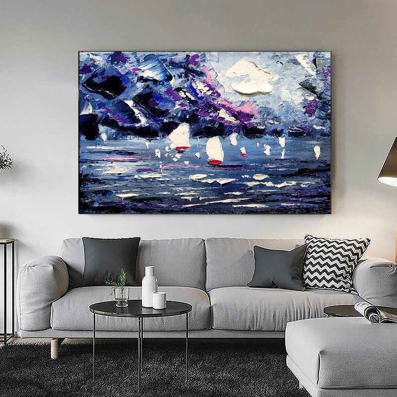 Seascape Painting, Abstract Wall Art, Modern Impasto Oil Painting on Canvas