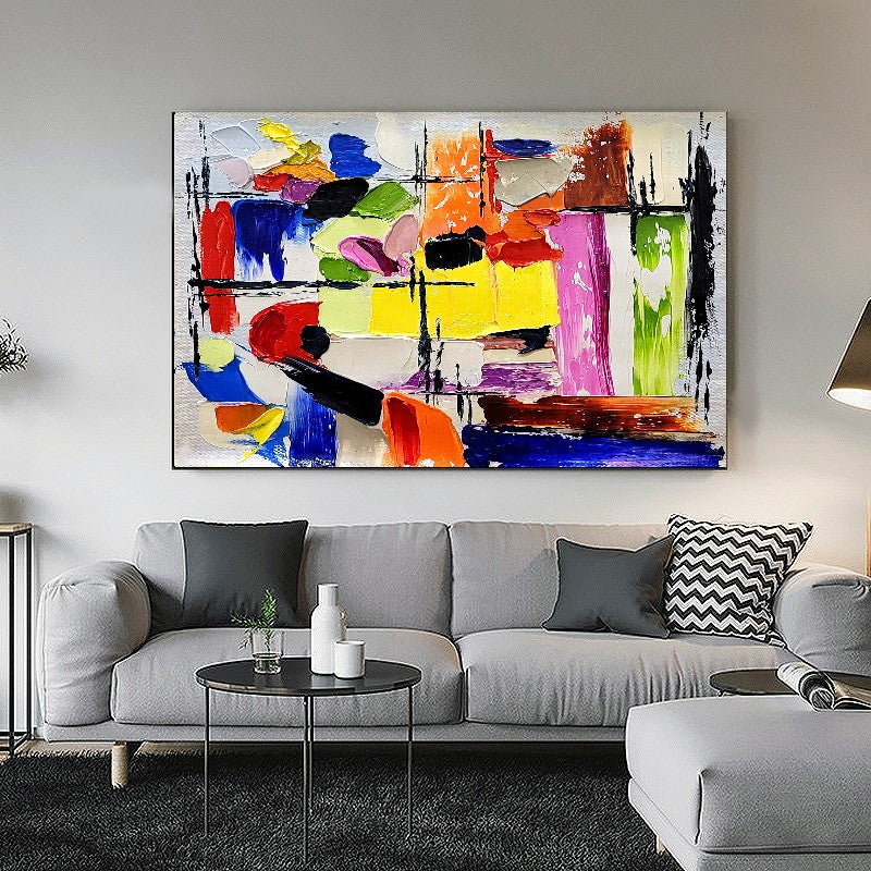 Vibrant Modern Abstract Art for Living room, Impasto Oil Painting on Canvas, Handmade Art for sale