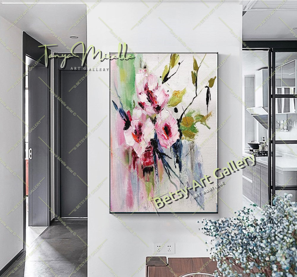 Floral Oil Painting on Canvas - Original Artwork for Modern Interiors – Large – Oil on Canvas – {{ product.title }} canvas artwork by Tanya Mirelle – modern wall decor – original artwork for home, living room, office, or gallery – original artwork by BETSY-ART GALLERY