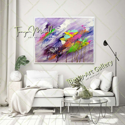Art abstrait moderne, peinture acrylique florale sur toile pour salon