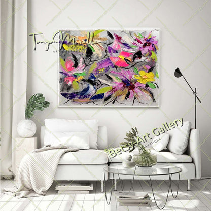 Floral Symphony - Modern Abstract Painting on Canvas, Impasto Wall Art