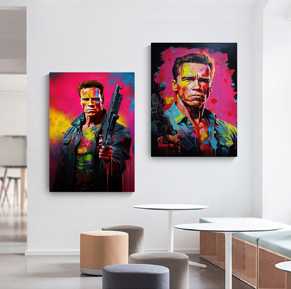 Terminator Art Print on Canvas - Bold and Vibrant Arnold Schwarzenegger Portrait