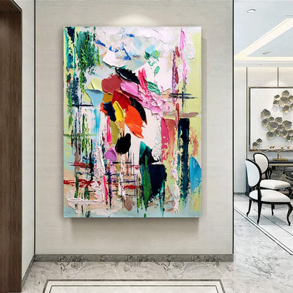 Modern Abstract Wall Art, Large Colorful Impasto Oil Painting on Canvas