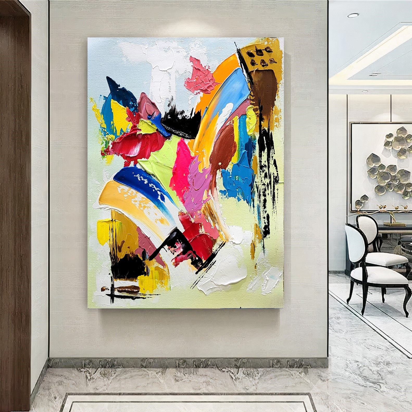Colorful Modern Abstract Wall Art for Living room, Impasto Oil Painting on Canvas