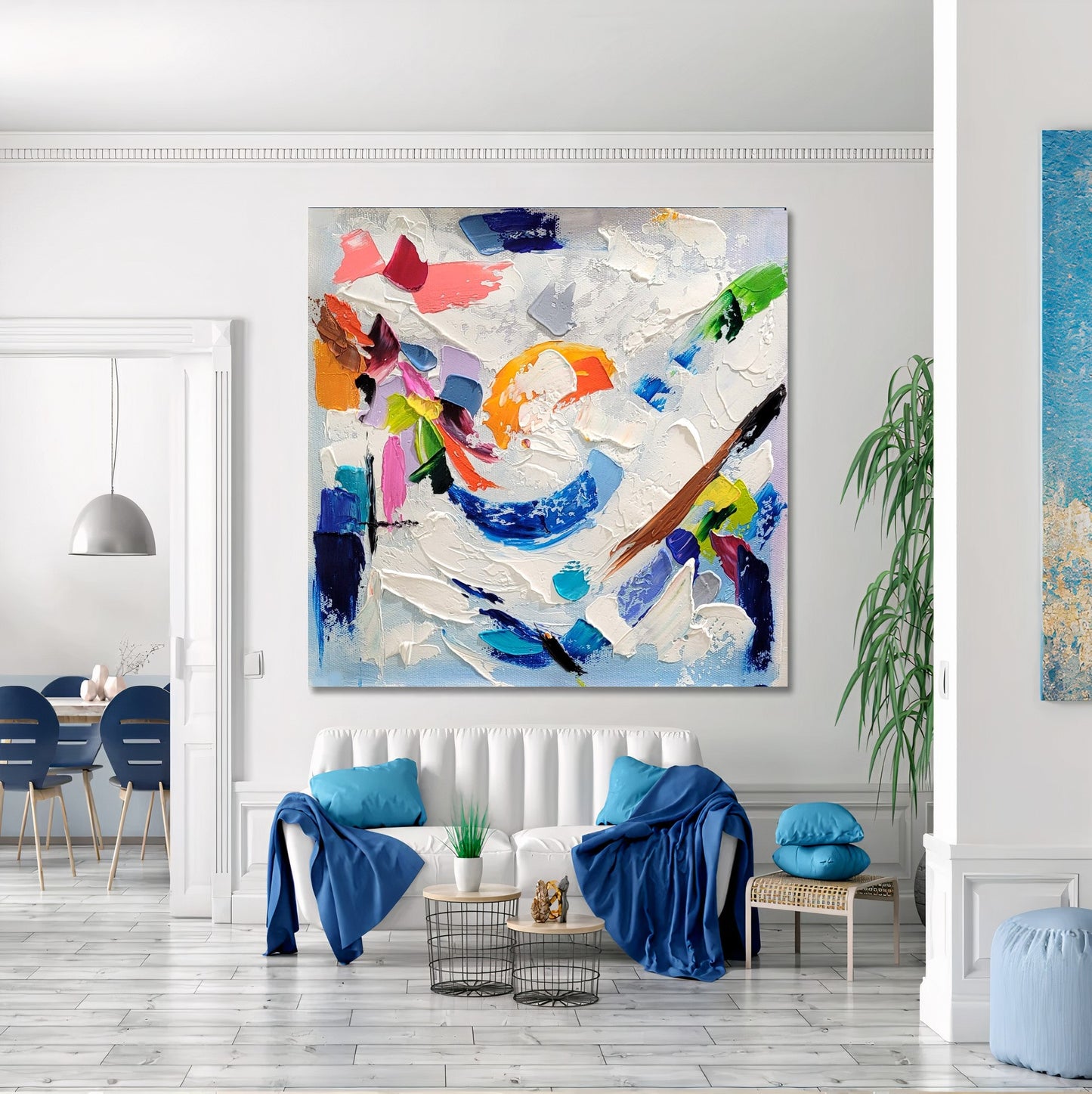 Large Blue Abstract Wall Art - Original Impasto Oil Painting on Canvas