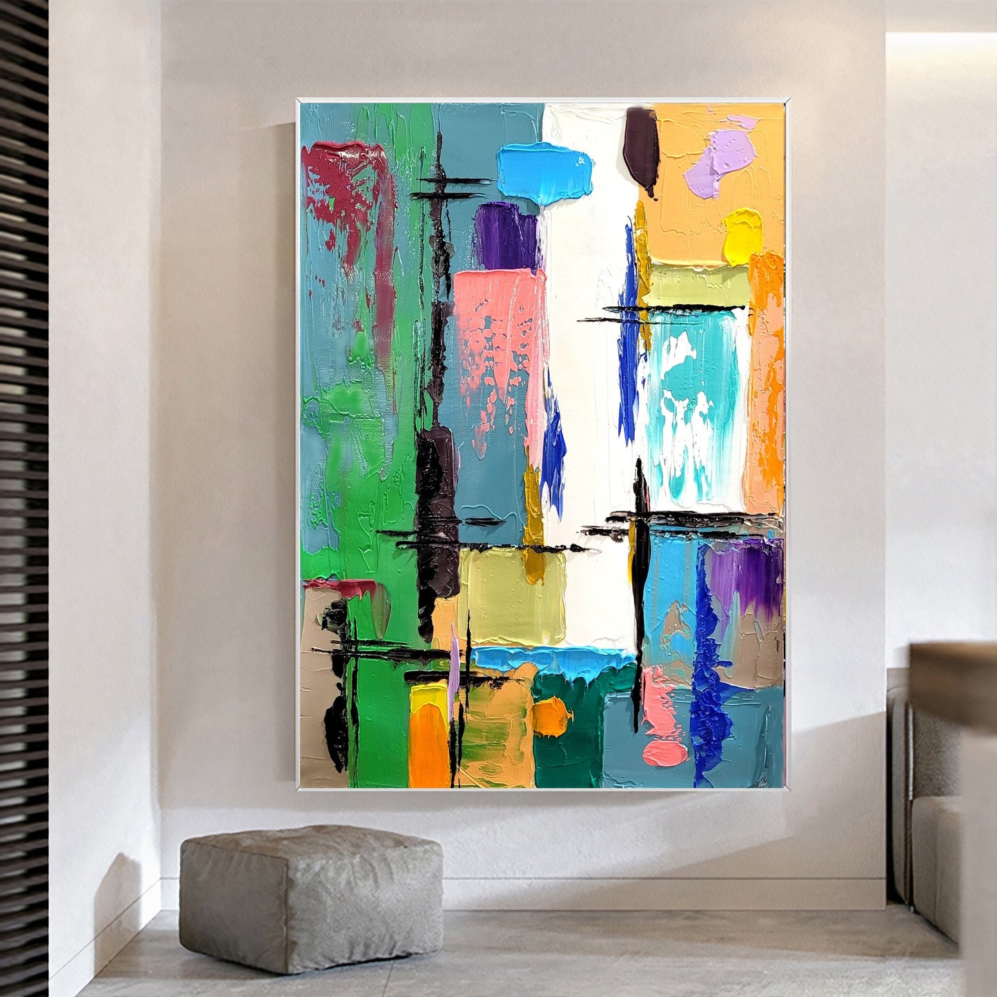 Modern Abstract Art for Living room, Geometric Impasto Oil Painting on Canvas