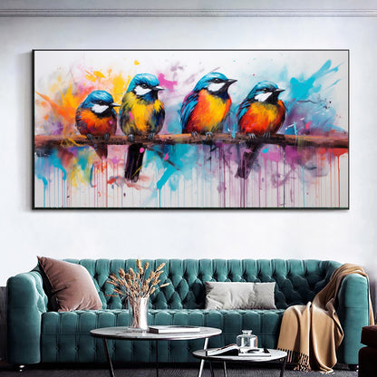 Vibrant Parrot Family Canvas Art - Colorful Macaws on a Branch, Modern Prin on Canvas E