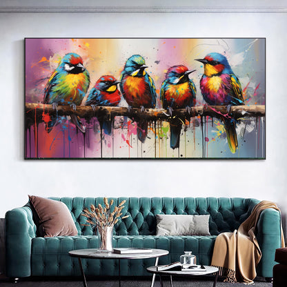 Vibrant Parrot Family Canvas Art - Colorful Macaws on a Branch, Modern Prin on Canvas D