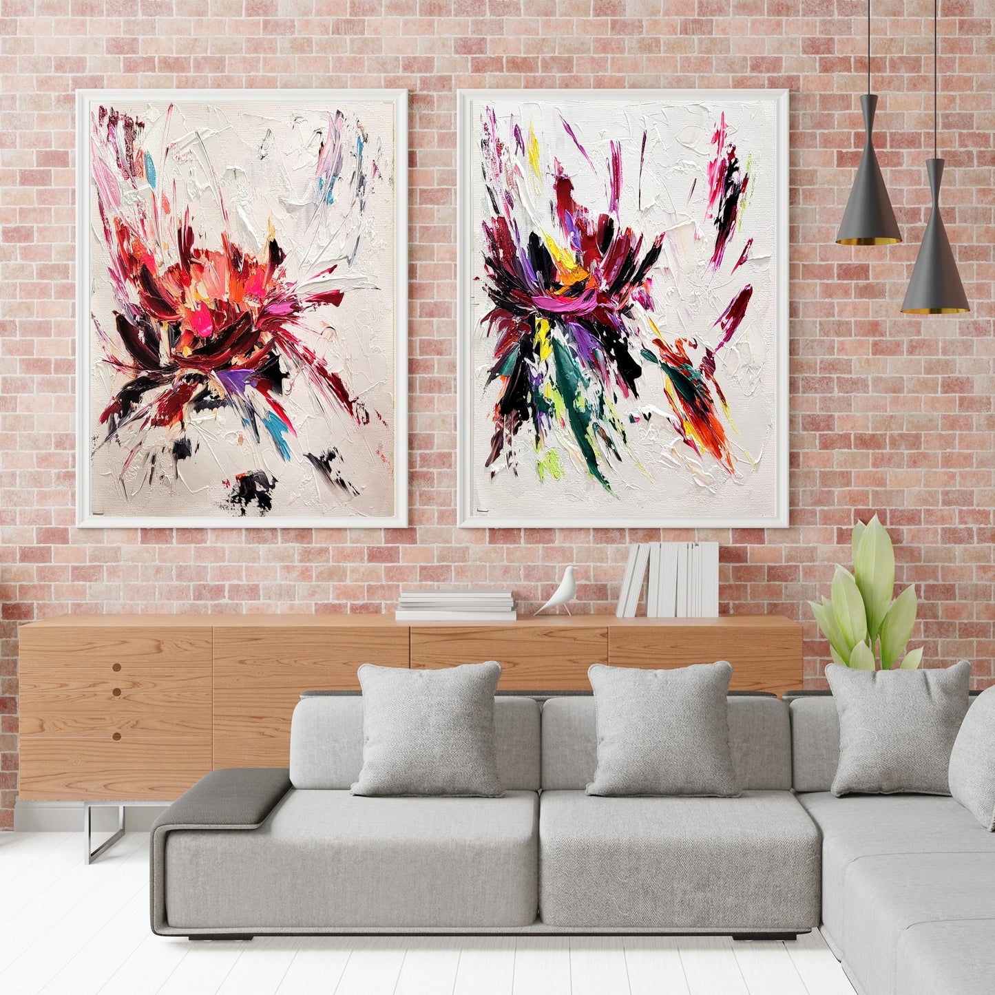 Floral Abstract Wall Art - Original Art, Colorful Impasto Oil Painting on Canvas