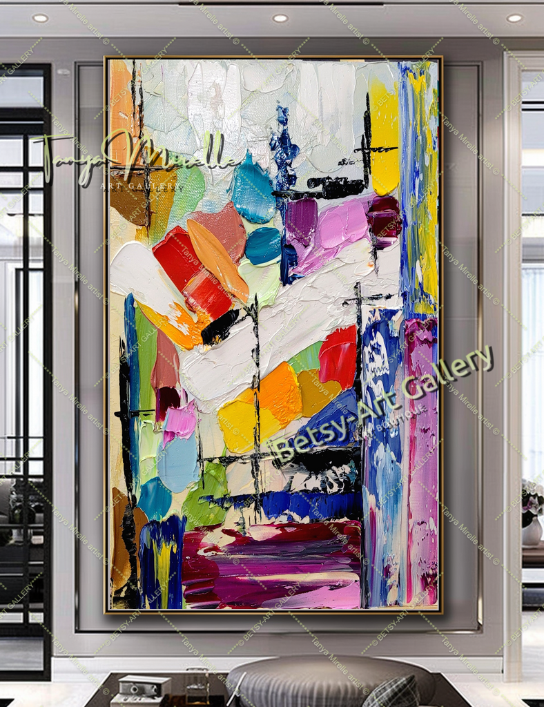 Large Abstract Colorful Impasto Oil Painting on Canvas # 219 – Large – Oil on Canvas – {{ product.title }} canvas artwork by Tanya Mirelle – modern wall decor – original artwork for home, living room, office, or gallery – original artwork by BETSY-ART GALLERY