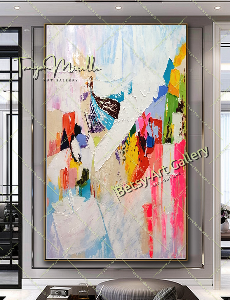 Large Abstract Colorful Impasto Oil Painting on Canvas # 223 – Large – Oil on Canvas – {{ product.title }} canvas artwork by Tanya Mirelle – modern wall decor – original artwork for home, living room, office, or gallery – original artwork by BETSY-ART GALLERY
