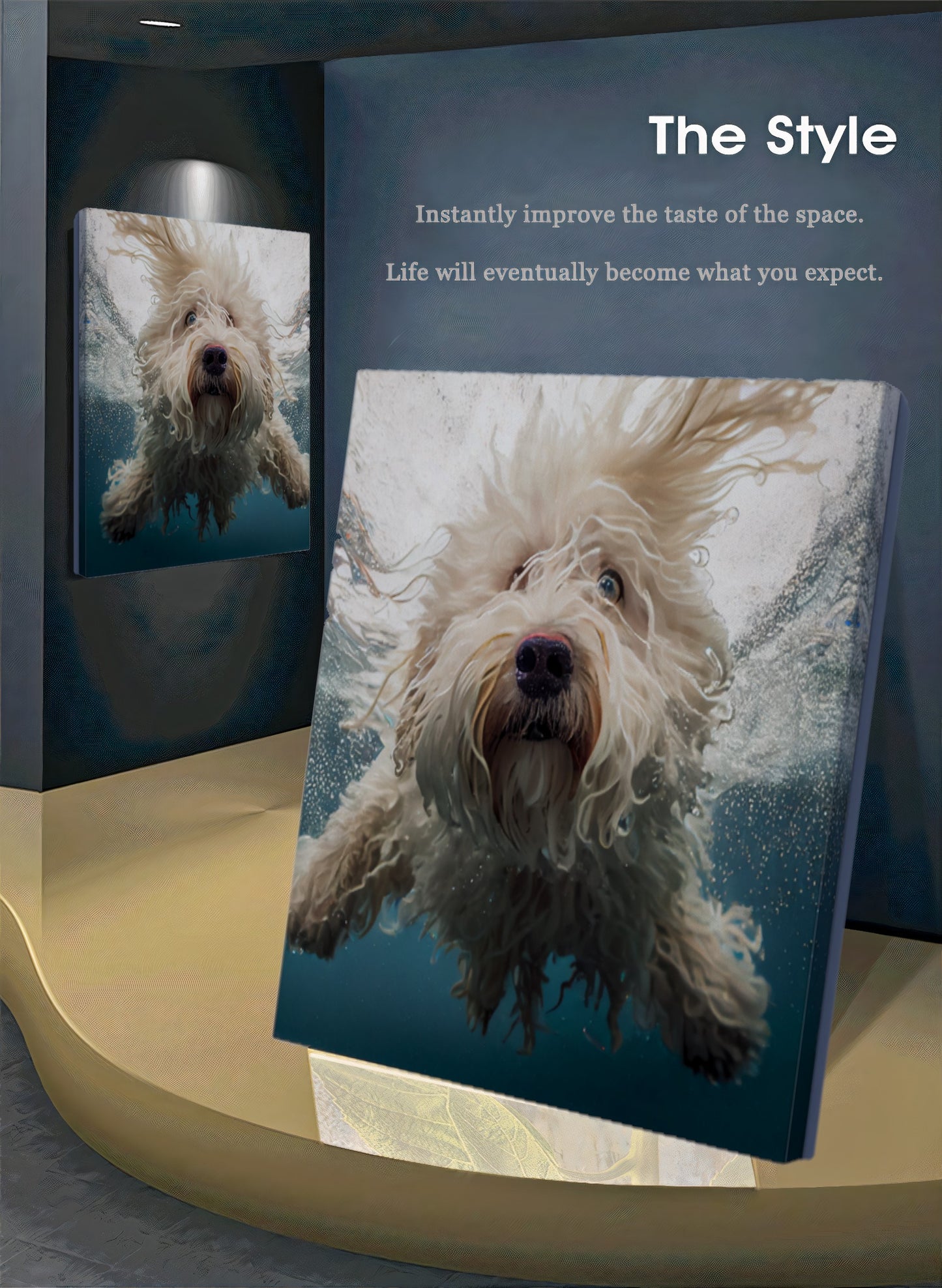 Underwater Dog Photography Canvas - Playful Modern Pet Art - Unique Wall Decor for Animal Lovers