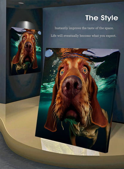 Underwater Dog Photography Canvas - Playful Modern Pet Art - Unique Wall Decor for Animal Lovers