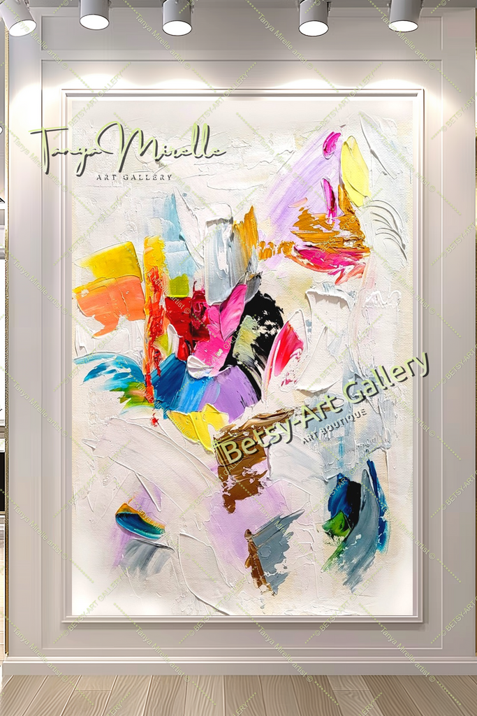 Large Abstract Colorful Impasto Oil Painting on Canvas # 221 – Large – Oil on Canvas – {{ product.title }} canvas artwork by Tanya Mirelle – modern wall decor – original artwork for home, living room, office, or gallery – original artwork by BETSY-ART GALLERY