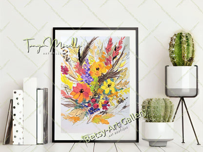 Autumn Wild Flowers Watercolor Painting, Botanical Wall Art {{ shop_name }}watercolor art print birthday gift blooming garden art botanical print colorful painting floral art floral painting garden painting gift for mom mediterranean art nature painting paper painting small painting wall art home decor watercolor floral watercolor flowers watercolor landscape watercolor painting wildflowers painting