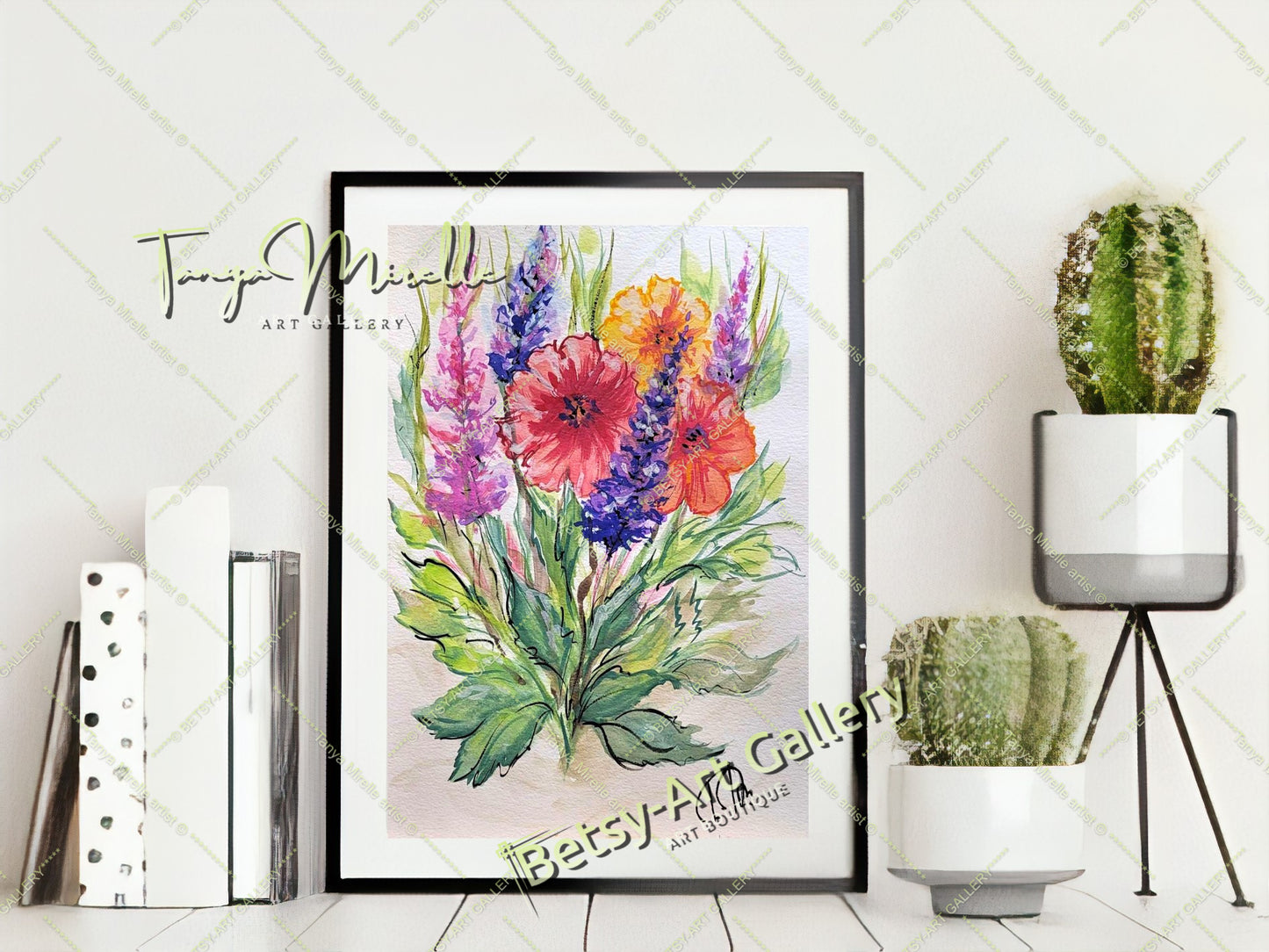 Garden Flowers Watercolor Painting, Botanical Wall Art No Frame {{ shop_name }}watercolor art print birthday gift blooming garden art botanical print colorful painting floral art floral painting garden painting gift for mom mediterranean art nature painting paper painting small painting wall art home decor watercolor floral watercolor flowers watercolor landscape watercolor painting wildflowers painting