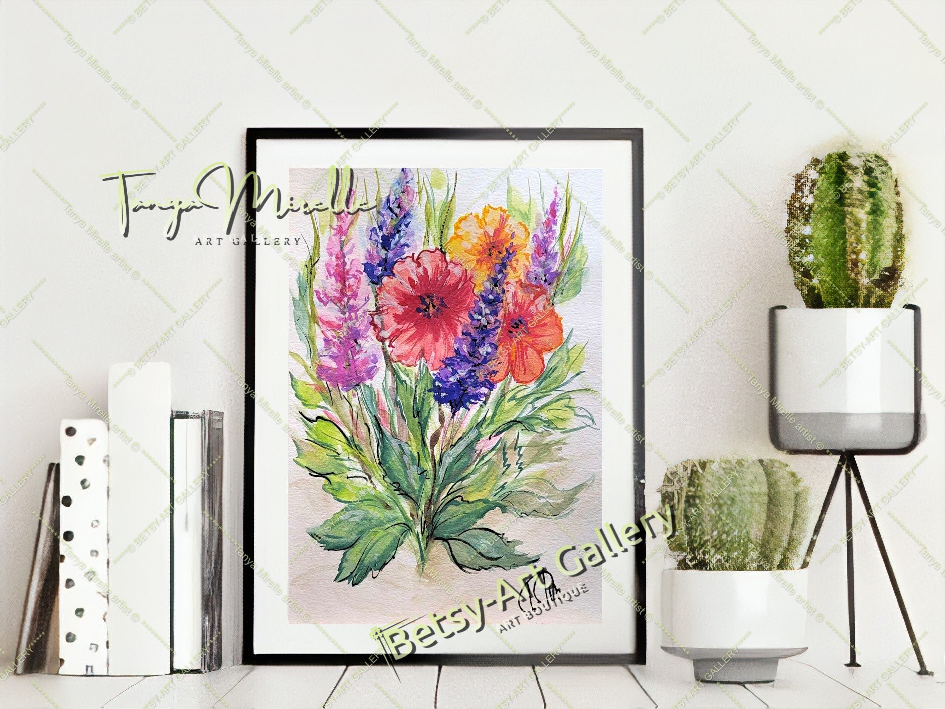 Garden Flowers Watercolor Painting, Botanical Wall Art No Frame {{ shop_name }}watercolor art print birthday gift blooming garden art botanical print colorful painting floral art floral painting garden painting gift for mom mediterranean art nature painting paper painting small painting wall art home decor watercolor floral watercolor flowers watercolor landscape watercolor painting wildflowers painting