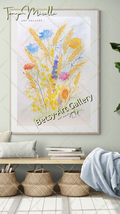 Watercolor Painting Ears of Wheat, Botanical Wall Art No Frame {{ shop_name }}watercolor art print birthday gift blooming garden art botanical print colorful painting floral art floral painting garden painting gift for mom mediterranean art nature painting paper painting small painting wall art home decor watercolor floral watercolor flowers watercolor landscape watercolor painting wildflowers painting