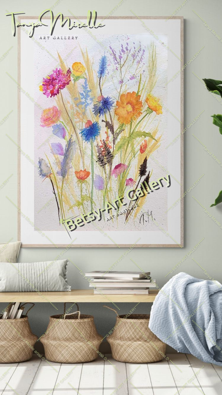 Botanical Flowers Wall Art, Watercolor Painting of Mediterranean #1 {{ shop_name }}watercolor art print birthday gift blooming garden art botanical print colorful painting floral art floral painting garden painting gift for mom mediterranean art nature painting paper painting small painting wall art home decor watercolor floral watercolor flowers watercolor landscape watercolor painting wildflowers painting