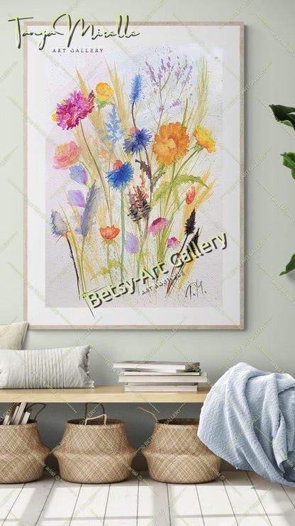 Botanical Flowers Wall Art, Watercolor Painting of Mediterranean #1 {{ shop_name }}watercolor art print birthday gift blooming garden art botanical print colorful painting floral art floral painting garden painting gift for mom mediterranean art nature painting paper painting small painting wall art home decor watercolor floral watercolor flowers watercolor landscape watercolor painting wildflowers painting