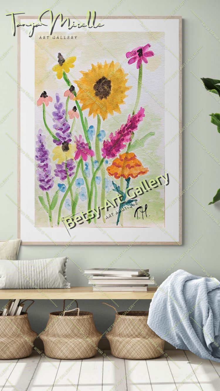 Botanical Wall Art Original Watercolor Floral Painting, No Frame {{ shop_name }}watercolor art print birthday gift blooming garden art botanical print colorful painting floral art floral painting garden painting gift for mom mediterranean art nature painting paper painting small painting wall art home decor watercolor floral watercolor flowers watercolor landscape watercolor painting wildflowers painting