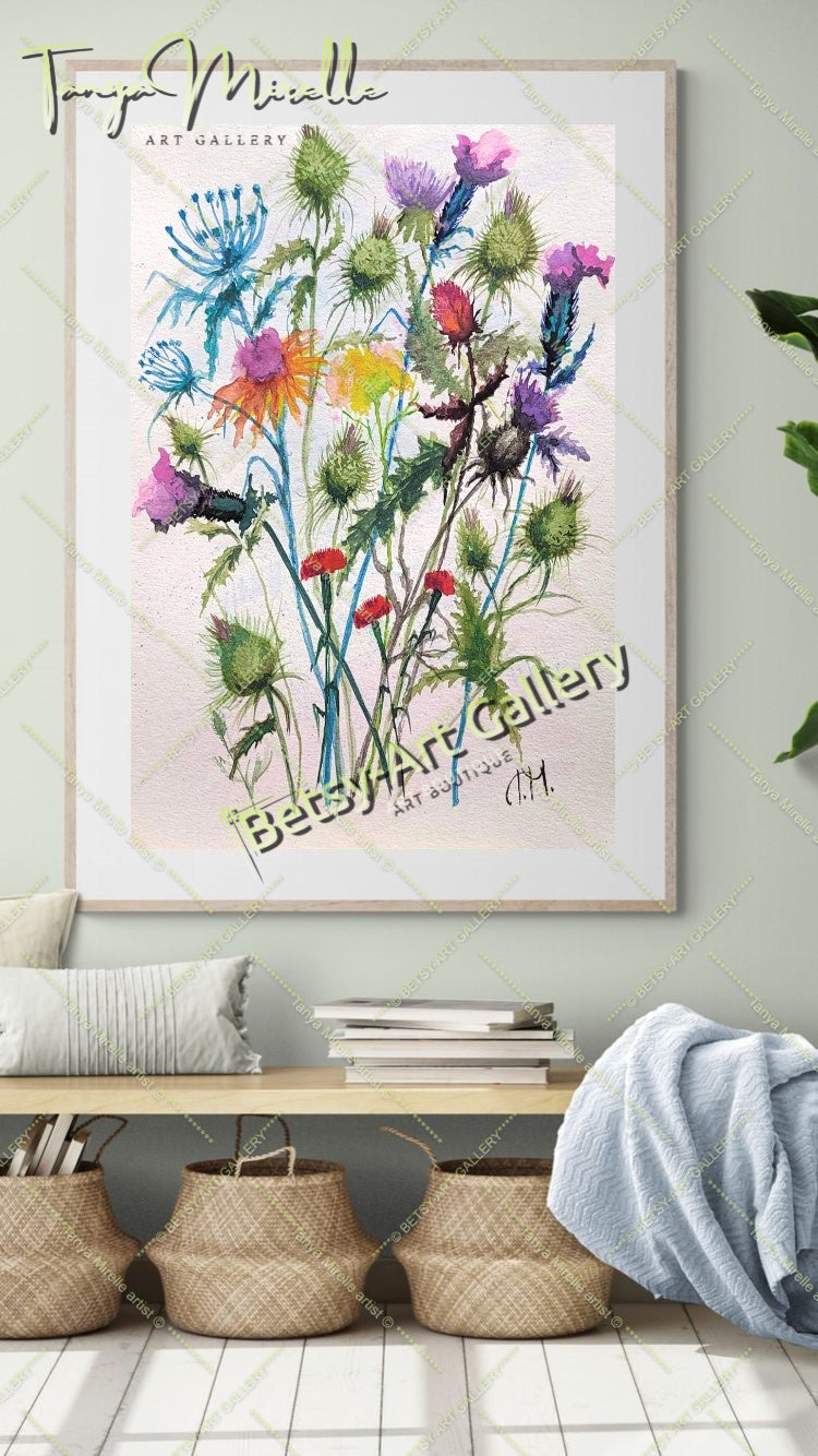 Wildflowers Watercolor Painting, Botanical Wall Art #2 {{ shop_name }}watercolor art print birthday gift blooming garden art botanical print colorful painting floral art floral painting garden painting gift for mom mediterranean art nature painting paper painting small painting wall art home decor watercolor floral watercolor flowers watercolor landscape watercolor painting wildflowers painting